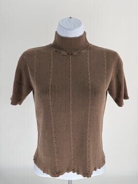 Melrose Silk Studio PS Silk Cotton Rib Knit Mock Turtleneck Sweater Top Taupe